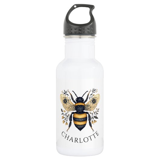 Bouteille D'eau Personalized Queen Bee Floral (Devant)