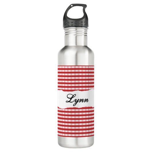 Bouteille D'eau Personalized Red Gingham Pattern & Custom Name (Devant)