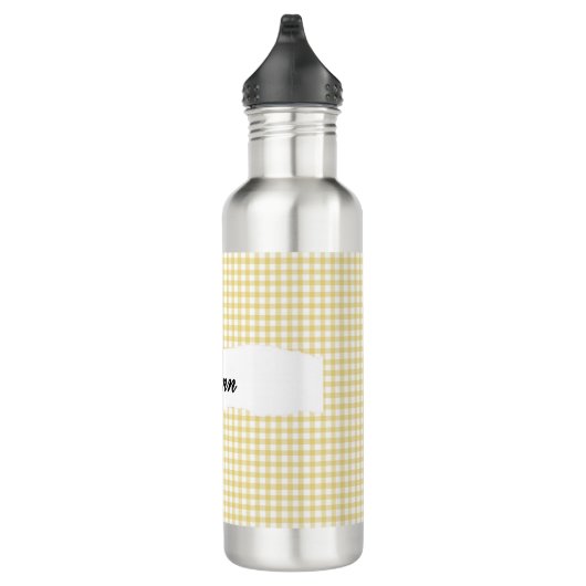 Bouteille D'eau Personalized Yellow Gingham Pattern & Custom Name (Droite)