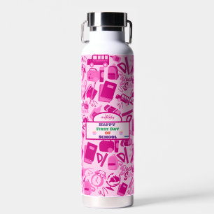 Bouteille D'eau Personnalisable en rose girly Retour au Motif scol