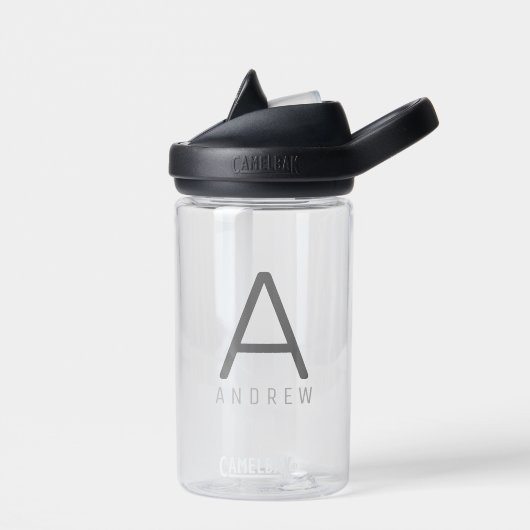 Bouteille D'eau Personnalisé Moderne Simple Noir Gris initial Enfa (Gauche)