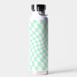 Bouteille D'eau Personnalisé Retro Pastel Mint Wavy À damiers<br><div class="desc">Bouteille d'eau moderne rétro en chèques pastel avec nom personnalisé</div>