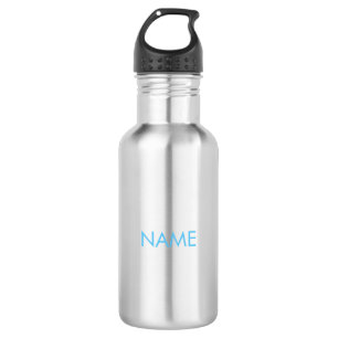 Bouteille D'eau Personnaliser avec nom, texte minimaliste bleu cla