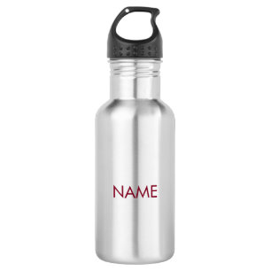 Bouteille D'eau Personnaliser avec nom, texte minimaliste bordeaux