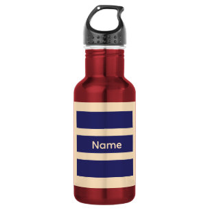 Bouteille D'eau Personnaliser Bleu foncé + rayures crème 