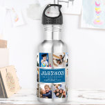 Bouteille D'eau Personnaliser le nom de l'enfant Instagram Photo C<br><div class="desc">Bouteille d'eau de collage photo Instagram moderne et personnalisée pour le meilleur jour de retour à l'école jamais. Un cadeau parfait aussi pour l'anniversaire d'un enfant! Il adorera transporter ses gens préférés partout où il va et cela aidera à soulager l'anxiété pendant le premier jour de l'école. C'est la version...</div>