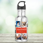 Bouteille D'eau Personnaliser le nom de l'enfant Instagram Photo C<br><div class="desc">Bouteille d'eau de collage photo Instagram moderne et personnalisée pour le meilleur jour de retour à l'école jamais. Un cadeau parfait aussi pour l'anniversaire d'un enfant! Il adorera transporter ses gens préférés partout où il va et cela aidera à soulager l'anxiété pendant le premier jour de l'école. C'est la version...</div>