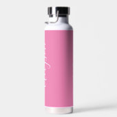 Bouteille D'eau Personnaliser le nom vertical, script blanc, rose (Plage)