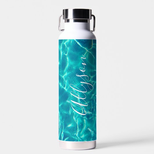 Bouteille D'eau Personnaliser le nom vertical White Script, eau Tu (Avant)
