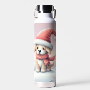 Bouteille D'eau Petit chiot de Noël en chapeau santa