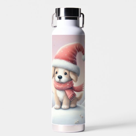 Bouteille D'eau Petit chiot de Noël en chapeau santa (Avant)