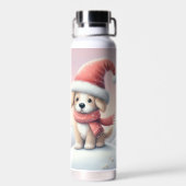 Bouteille D'eau Petit chiot de Noël en chapeau santa (Arrière)