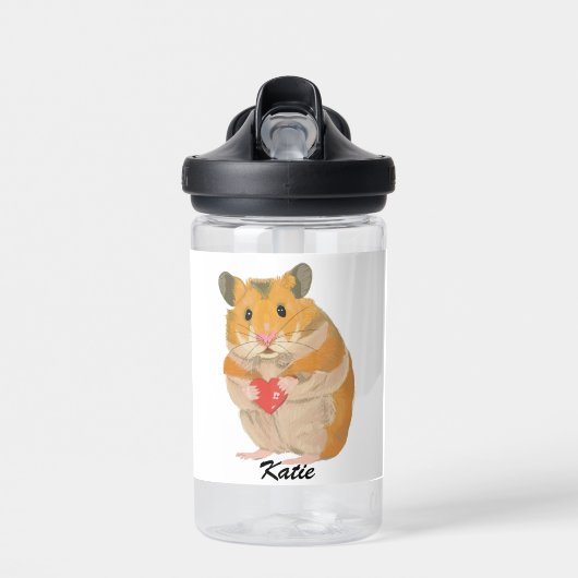 Bouteille D'eau Petit Hamster mignon tenant le coeur modifiable (Avant)