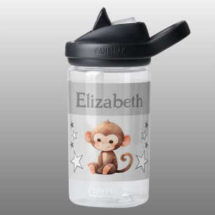 Bouteille D'eau Petit singe ajouter nom avec étoiles enfants gris
