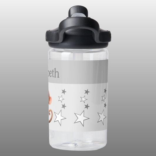 Bouteille D'eau Petit singe ajouter nom avec étoiles enfants gris