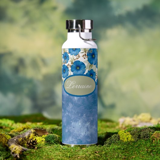 Bouteille D'eau Pétunia Flowers et blanc Washed Denim Look (Extérieur)
