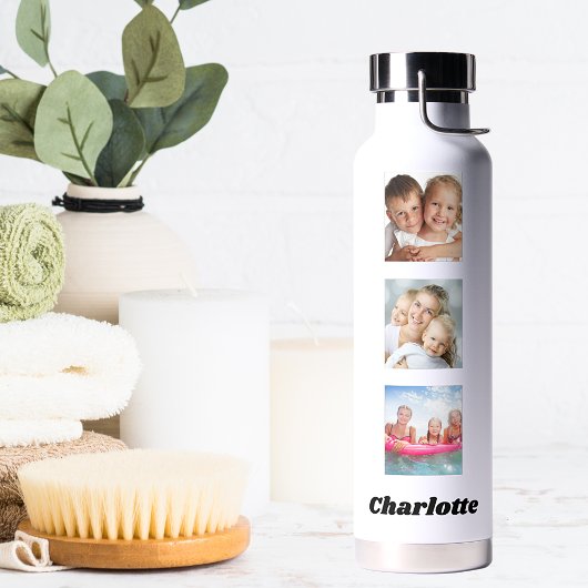 Bouteille D'eau Photo collage famille amis nom blanc