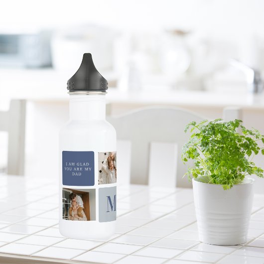Bouteille D'eau Photo Collage moderne & Bleu Happy Fête des pères 