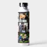 Bouteille D'eau Photo collage monogramme personnalisé noir moderne<br><div class="desc">Ajoutez 9 photos de famille, d'enfants, d'animaux de compagnie ou de meilleurs amis et créez votre propre bouteille d'eau de grille de collage avec votre nom monogramme initial dans un coeur noir. Facile à personnaliser avec vos images et votre lettre carrés personnalisées. Il peut s'agir d'un cadeau de conservation bien...</div>