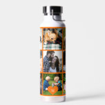 Bouteille D'eau Photo collage monogramme personnalisé orange moder<br><div class="desc">Ajoutez 9 photos de famille, enfants, animaux de compagnie ou meilleures amies et créez votre propre bouteille d'eau en grille de collage avec votre nom monogramme initial dans un coeur orange. Facile à personnaliser avec vos images et votre lettre carrés personnalisées. Il peut s'agir d'un cadeau de conservation bien pensé...</div>