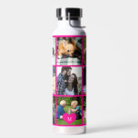 Bouteille D'eau Photo collage monogramme personnalisé rose moderne<br><div class="desc">Ajoutez 9 photos de famille, d'enfants, d'animaux de compagnie ou de meilleurs amis et créez votre propre bouteille d'eau de grille de collage avec votre nom monogramme initial dans un coeur rose chaud. Facile à personnaliser avec vos images et votre lettre carrés personnalisées. Il peut s'agir d'un cadeau de conservation...</div>