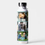Bouteille D'eau Photo collage monogramme personnalisé vert moderne<br><div class="desc">Ajoutez 9 photos de famille, d'enfants, d'animaux de compagnie ou de meilleurs amis et créez votre propre bouteille d'eau de grille de collage avec votre nom monogramme initial dans un coeur vert. Facile à personnaliser avec vos images et votre lettre carrés personnalisées. Il peut s'agir d'un cadeau de conservation bien...</div>