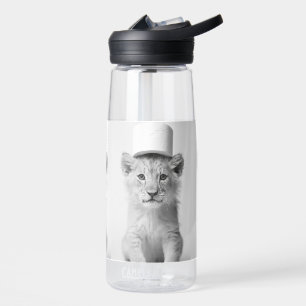 Bouteille D'eau Photo d'animaux drôle de lionceau portant du papie