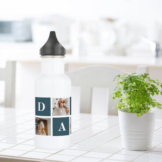 Bouteille D'eau Photo et cadeaux de papa vert et de collage modern