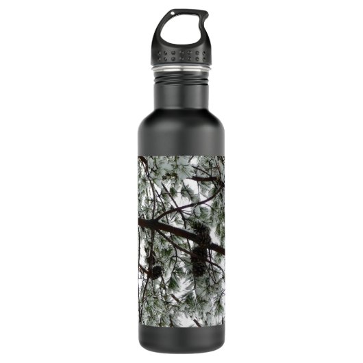 Bouteille D'eau Photo hivernale sous le pin couvert de neige (Devant)