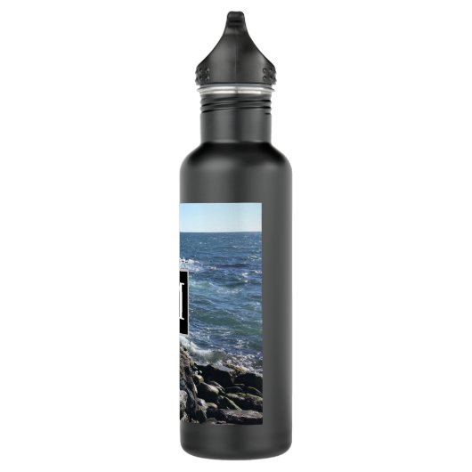 Bouteille D'eau Photo Ocean Waves and Rocks Initial Black (Droite)