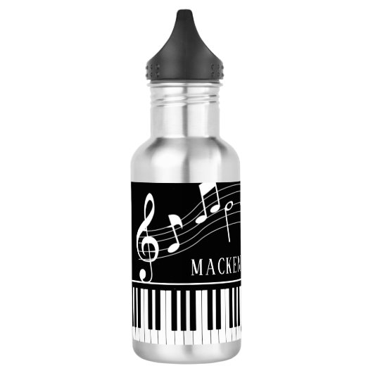 Bouteille D'eau Piano Music Notes Nom du script Black White Staine (Gauche)