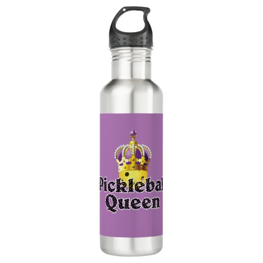 Bouteille D'eau Pickleball Queen, Balle Jaune Violet, Couronne Or (Devant)