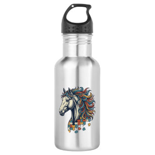 Bouteille D'eau Pièce de puzzle de cheval coloré T-Sh gravure vint