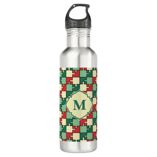 Bouteille D'eau Pièce de puzzle rouge rouge de Noël Motif (Devant)