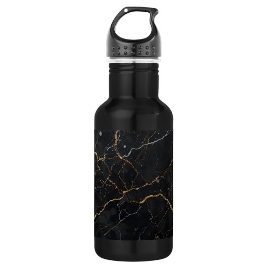 Bouteille D'eau Pierre noire avec veines or et argent (Devant)