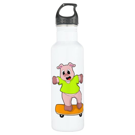 Bouteille D'eau Pig as Skateboard sur skateboard (Devant)