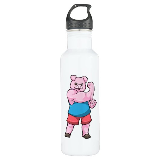 Bouteille D'eau Pig comme Bodybuilder avec grand bras Supérieur (Devant)