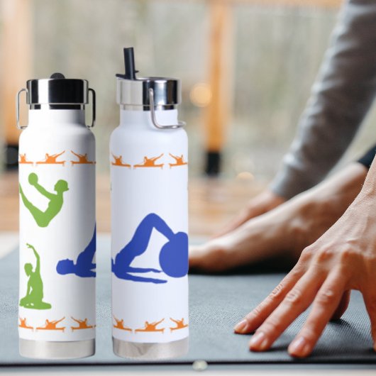 Bouteille D'eau Pilates femmes Silhouettes-Bleu, Vert, & Orange