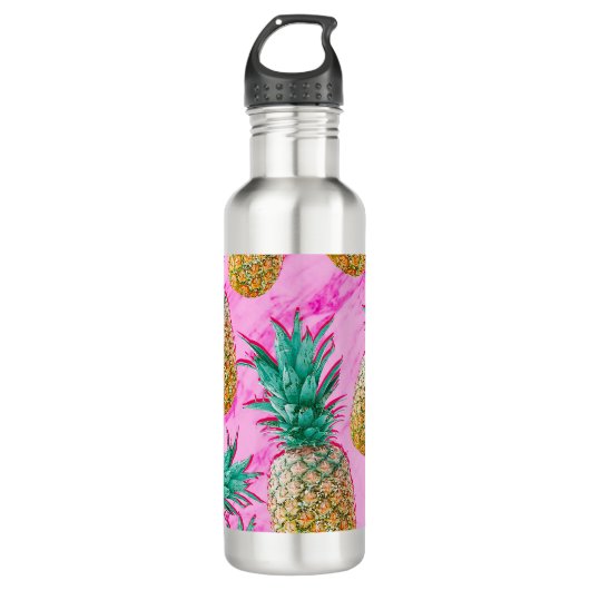 Bouteille D'eau Pineapples tropicales et Pink Marble Colorful (Devant)