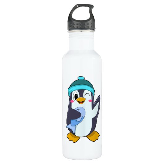 Bouteille D'eau Pingouin avec poisson et Casquette (Devant)