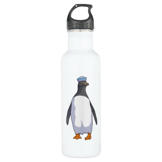 Bouteille D'eau Pingouin comme marin avec Casquette (Devant)