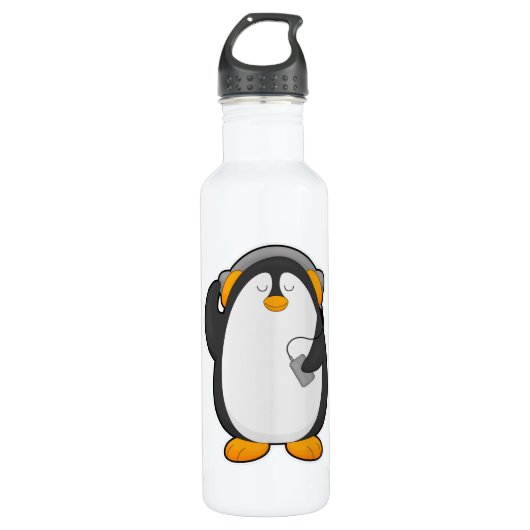 Bouteille D'eau Pingouin et téléphone mobile avec casque (Devant)