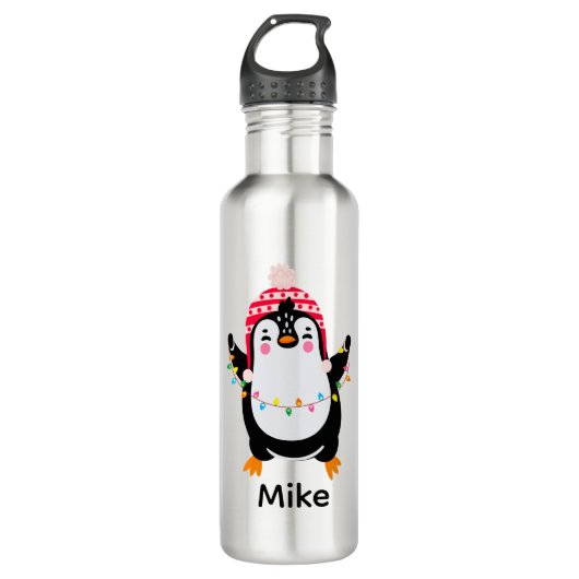 Bouteille D'eau Pingouin scintillant avec lumières de Noël (Devant)