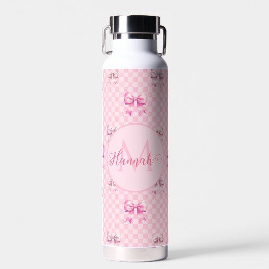 Bouteille D'eau Pink Coquette Bow Checboard (Avant)