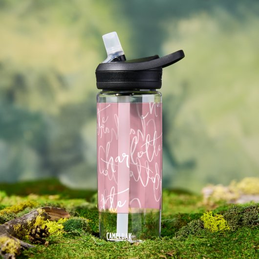 Bouteille D'eau Pink nom répétée Monogram Girl (Extérieur)