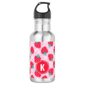 Bouteille D'eau Pink Red Strawberries Floral  Pattern Monogram (Devant)