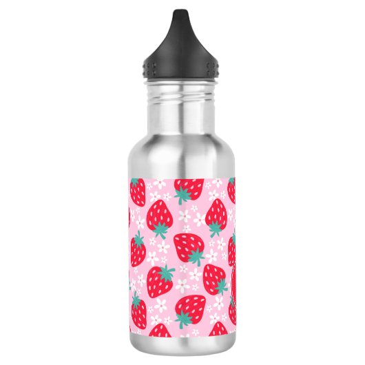 Bouteille D'eau Pink Red Strawberries Floral  Pattern Monogram (Gauche)