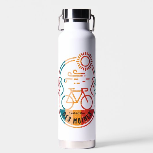 Bouteille D'eau Piste Vélo Retro Des Moines. (Avant)