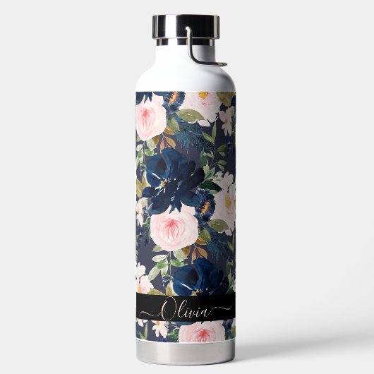 Bouteille D'eau PixDezines Aquarelle Fleurs Blush Navy (Droite)