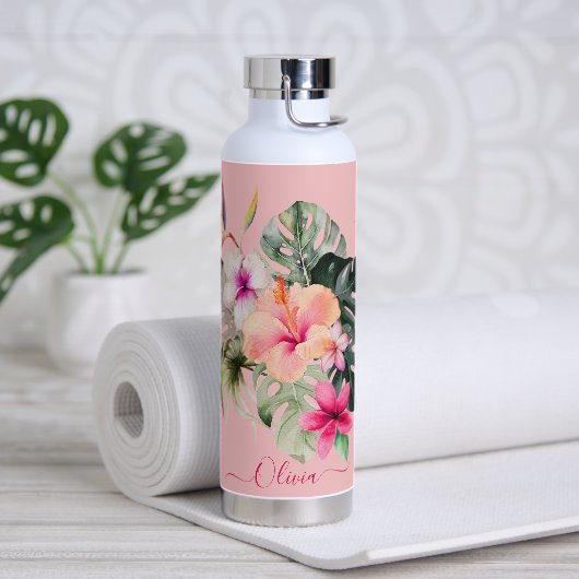 Bouteille D'eau PixDezines Aquarelle Tropical Paradise Fleurs (Yoga)